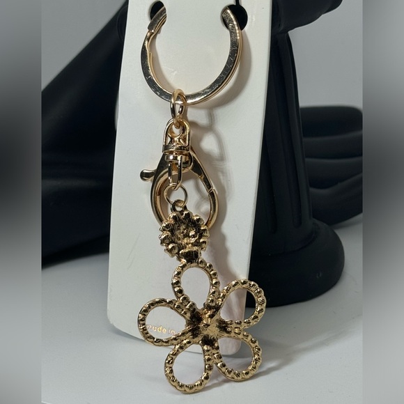 Crystal Flower Keychain Charm - Red & Gold Accent - Picture 7 of 7